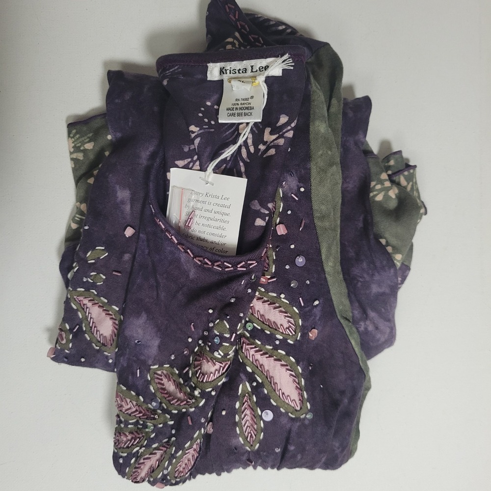 NEW Krista Lee Beaded Shift Dress Sz XL Long Sleeve Stretchy Boho Fairy Festival - Picture 9 of 9